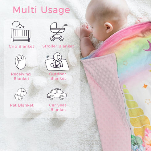 Baby Blankets Unicorn for Girls, Super Soft Floral Minky Toddler Newborn Blanket Double Layer with Dotted Backing Crib Receiving Blanket for Nurse...