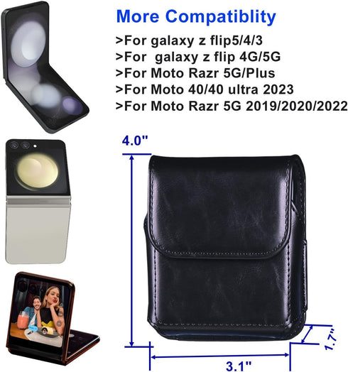 for Samsung Galaxy Z Flip 5, Flip 4, Flip 3 Belt Holster Phone Case, Leather Phone Pouch, Belt Clip Phone Holder for Motorola Razr + 2023, 40 Ultr...