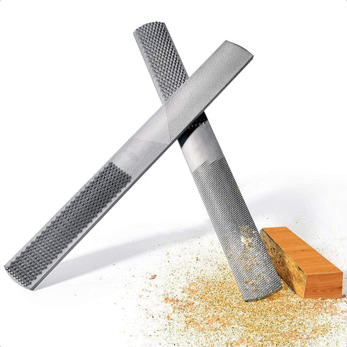 4 Way Wood Rasp Set of 2 - Premium High Carbon Steel Hand File and Round Rasp, Half Round Flat & Needle Files, Metal File Set for Sharping Wood an...