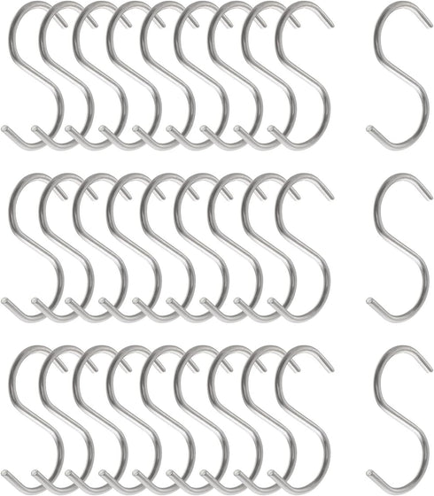 30pcs 2 Inch Silver S Shape Hooks Heavy-Duty Hanging Hooks Pot Pan Hanger Clothes Storage Rack Tool Kitchen Tools...