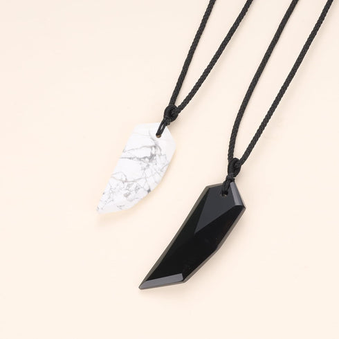COAI Obsidian Howlite Wolf Tooth Yin Yang Couples Pendant Necklaces...