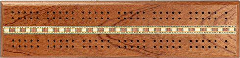 Sterling Games Wooden Cribbage 12 inch Double Track Cribbage Board with Rich Italian Inlaid 2 Players...