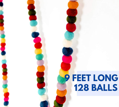 Colorful Felt Ball Pom Pom Garland | 9 Ft | Spring, Easter, Birthday, Christmas Decor | 100% Wool Felt | Boho Rainbow...