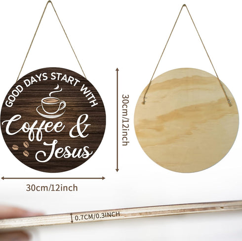 HMASYO Wood Coffee Signs, Good Days Start with Coffee & Jesus, Wood Farmhouse Wall Sign Bar Decor for Kitchen, Home, Office, Cafe Station Housewar...