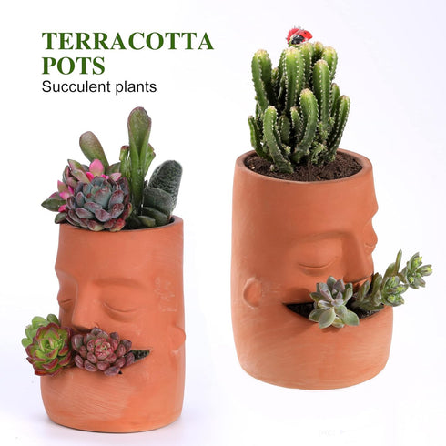 Terra Cotta Face Succulent Pots Planter Clay Pot Pretty Tribe Face Planter Holder Indoor Flower Pot Crafts Breathing Terracotta Pot DIY Decorative...