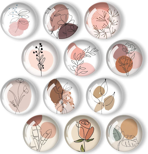 12Pcs Glass Refrigerator Magnets, Strong Magnetic Fridge Magnets, Line Drawing Crystal Fridge Magnets Decorative for Kitchen, School, Office White...