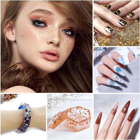 45 Grams Gold Foil Flakes for Resin Jewelry Making, Paxcoo Gold Foil Flakes Metallic Leaf for Nails, Painting, Crafts, Slime and Resin Jewelry Mak...