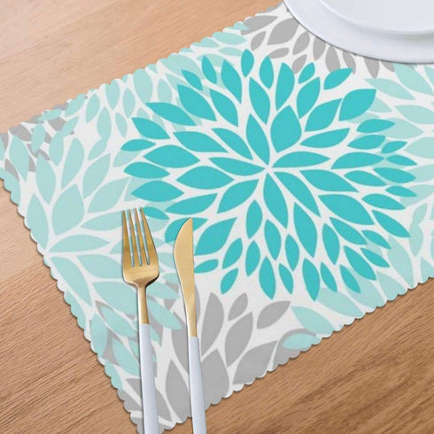 Turquoise Blue and Gray Placemats Set of 6, Washable Table Place Mats for Kitchen Dining Home 12 X 18 Inch...