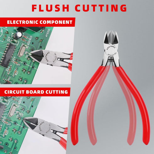 HAUTMEC 5" Precise Small Flush Cutting of Engineer Wire Cutter Plier 2PCS with Location Pin for Fine Shearing, Perfect for Circuit Board Cutting, ...