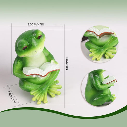 Frog Statue,Resin Decor,Fairy Garden Outdoor Decoration,Frog Reading Book Figurine,Crafts for Home Office Bathroom...