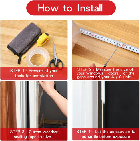 Transparent Window Weather Sealing Tape, Clear Window Draft Isolation Sealing Film Tape for Door Draft Stopper Adhesive Tape, Doors Windows and Sh...