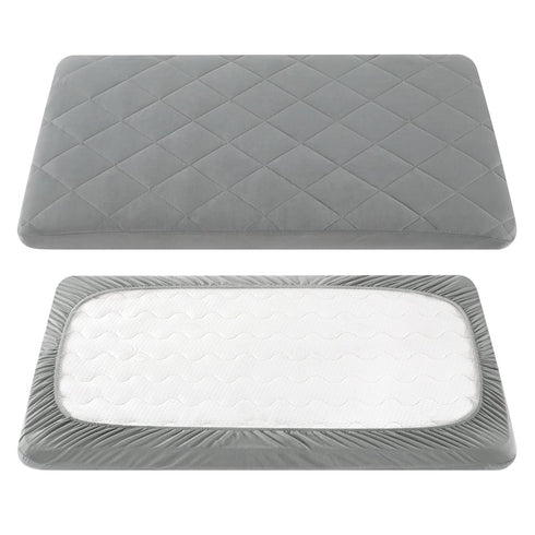 TILLYOU Pack and Play Sheet - Soft Quilted Crib Cover Pad, Toddlers Mattress Protector with 1''-3'' Deep Pocket, Thick Play Yard Playpen Sheets, B...