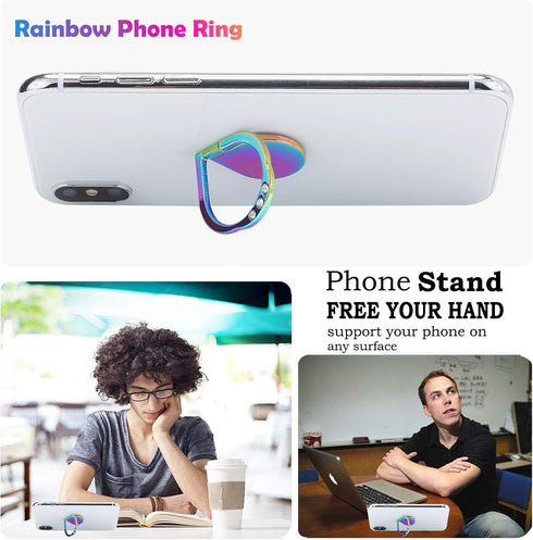 Rainbow Sparkle Cell Phone Ring Stand Holder,Glitter Bling Bling Rainbow Ring Grip Kickstand,360 Rotation Finger Ring for Almost All Phones,Pad...