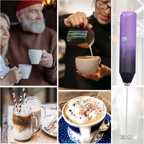 Powerful Milk Frother Handheld Foam Maker, Mini Whisk Drink Mixer for Coffee, Cappuccino, Latte, Matcha, Hot Chocolate, No Stand, Galaxy...