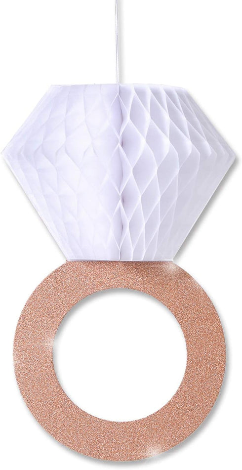 Engagement Party Decorations, Bridal Shower Supplies, Honeycomb Ring Hanging Decorations, Rose Gold Glitter Diamond Rings (6pcs), Engaged Diamond ...
