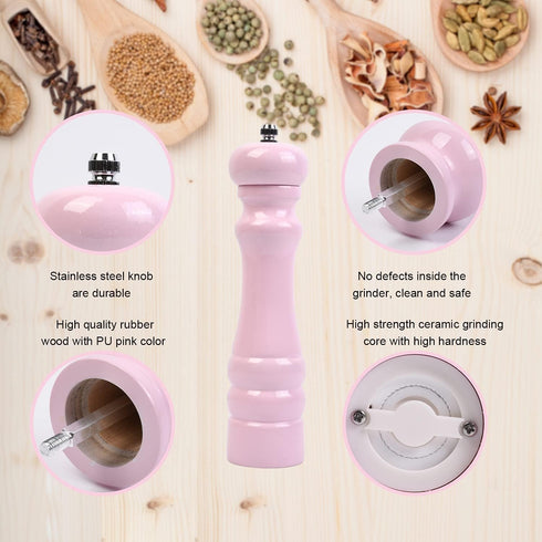 Summer Party 8-Inch Wooden Salt or Pepper mill– Oak Manual grinder with Ceramic Core, Adjustable Coarseness, BBQ, Manual Pepper Grinder,Camping Sp...