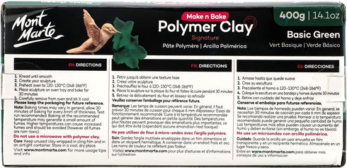 Mont Marte Make n Bake Polymer Clay Signature Basic Green 400g (14.1oz) Block, Bake in Oven, Soft and Smooth, Sculpting, Craft, DIY Décor, Jewelry...