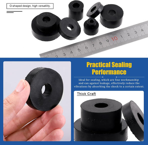 Glarks 40Pcs 8 Sizes Round Rubber Spacer Assortment Kit, Multi Purpose Black Round Neoprene Washers Anti Vibration Rubber Spacer Bushings for Elec...