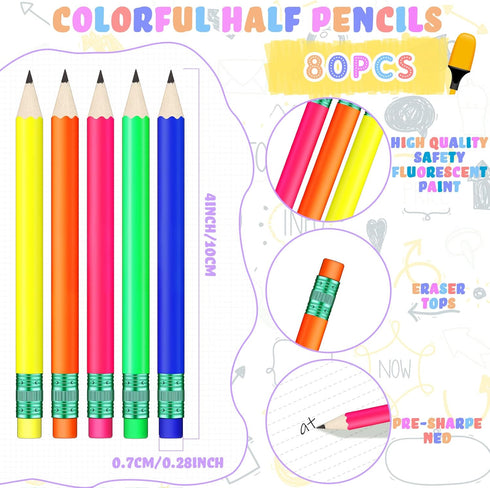 80 Pcs Mini Pencils with Eraser Golf Pencils 2 HB Half Pencils 4 Inch Half Pencils Hexagon Pre-sharpened Color Pencils for Bridal Wedding Classroo...