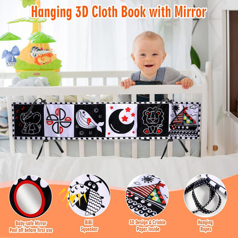 High Contrast Baby Toys for Newborn, Infant Black and White Baby Toys 0-6 6-12 Months, Tummy Time Toys, Soft Crinkle Baby Books Toys for Newborn B...