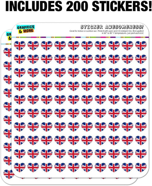 United Kingdom Great Britain Union Jack Country Flag Heart Shaped Planner Calendar Scrapbook Craft Stickers...