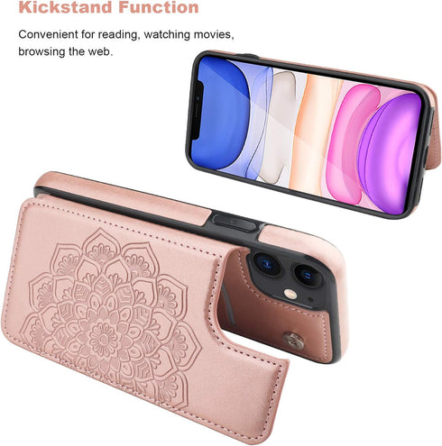Vaburs Compatible with iPhone 11 Case Wallet with Card Holder, Embossed Mandala Pattern Flower Premium PU Leather Double Magnetic Buttons Flip Sho...