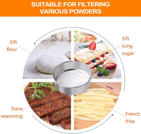 Flour Sifter Tamis 6 Inch Small Flour Sieve, 60 Mesh Stainless Steel Flour Sifter for Baking Cake Bread with 2Pcs Dough Scraper, Flour Sifter for ...