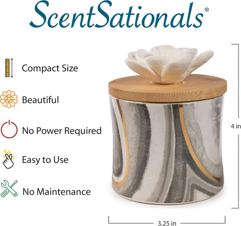 Scentsationals Ceramic Flower Passive Diffuser - Aesthetic Scented Essential Oils - Small Aromatherapy Aroma Diffuser - Electric Fragrance Home Ai...