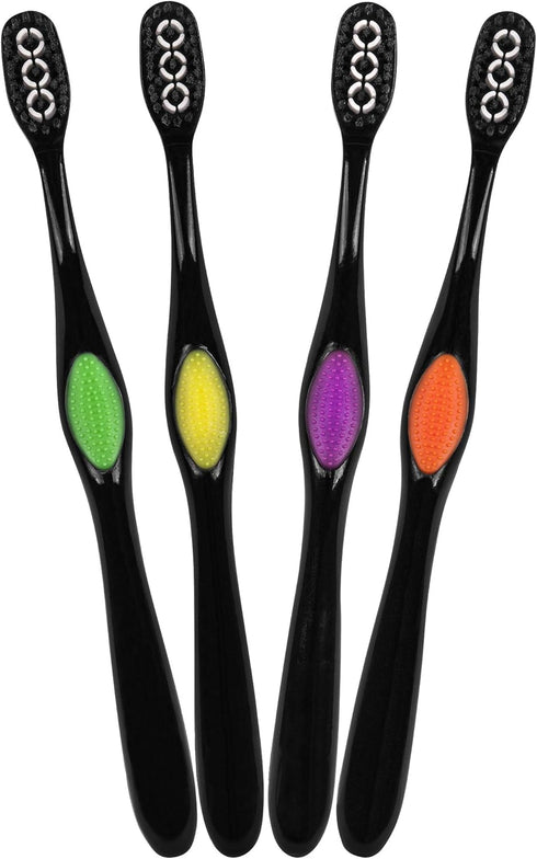 Charcoal Whitening Soft Brushes 4ct with 80 Count Charcoal Floss Picks...