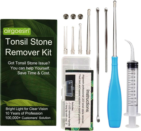 Airgoesin™ Upgraded Tonsil Stone Remover Tool, Blue, 5 Tips, Tonsillolith Pick Case + 1 Irrigator Fresh Breath Oral Rinse...