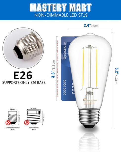 MASTERY MART E26 Led Bulb 60 Watt Equivalent, 5.5W Clear Edison Bulbs, Daylight White 4000k, CRI 90+, 500 Lumen, Vintage ST58 led Light Bulb for H...
