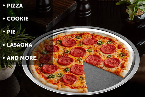 DecorRack 13 Inch Alloy Steel Pizza Pan, Non-Stick Coating, Dishwasher Safe Serving Tray, Round Baking Tray for Oven Use (2 Pack)...