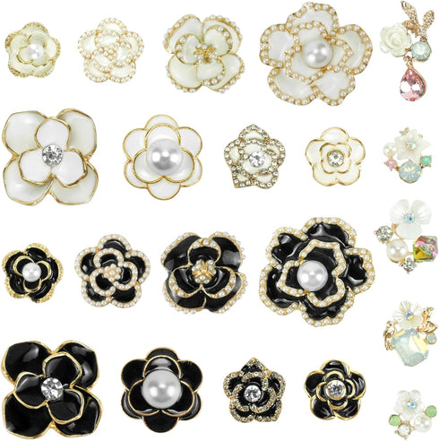 21Pcs Rhinestone Pearl Embellishments Mixed Colors Flower Imitation Pearl Alloy Flatback Cabochons Accessories Set for DIY Jewelry Making...