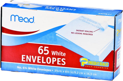 Mead Press-it Seal-it Business Envelope, 3 5/8 _ 6 1/2, 20 lb, White, 65/Box...