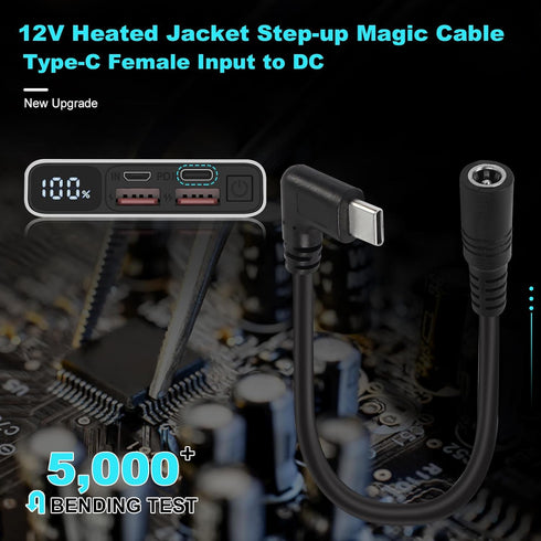 12V Heated Jacket Battery Step-Up Adapter Charger Cable Compatible with Milwaukee, M12, Dewalt, Makita, Snapon, Metabo, Craftsman, AEG Gear (TypeC...