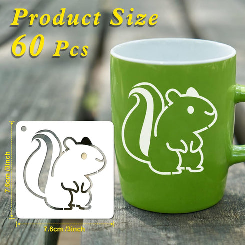 60 Pcs Cute Animals Painting Stencils,Waterproof Drawing Templates for DIY Canvas Fabric Wall Decors Art Set,Reusable Plastic Stencil for Adult DI...