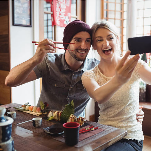 EORTA 10 Pairs Red Fiberglass Chopsticks 24 CM Reusable Dishwasher Safe Chinese Chopsticks Chinese Luck Words Printed Food Serving Tools, Happines...