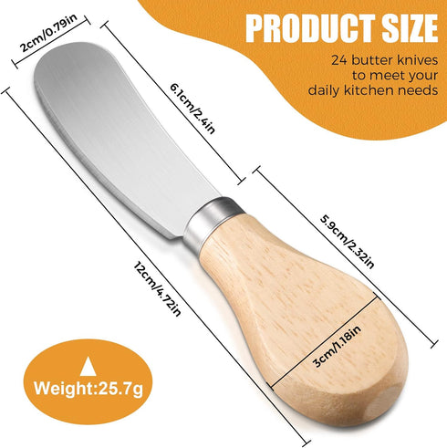 24 Pcs Little Cheese Spreader Knives 4.7 Inch Stainless Steel Butter Spreader Knives with Wooden Handle Mini Butter Knives Small Cheese Knives for...