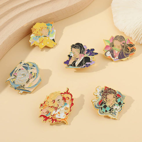 Anime Demon Enamel Pins Set, 5Pcs Anime Character Brooches and Lapel Badges Set, Tanjirou Agatsuma Zenitsu Metal Pins for Backpack Bag Hat Jacket,...
