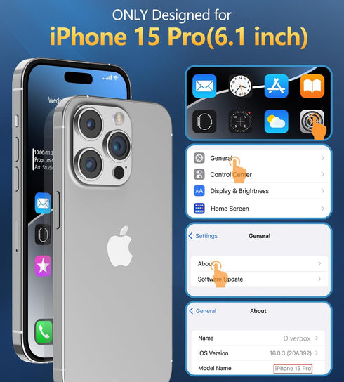 Design for iPhone 15 Pro case Waterproof 6.1'', Full Body Dust Proof Shockproof Phone Case Cover with Screen Protector- Black...