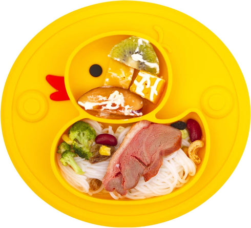 Linowos Silicone Divided Toddler Plates, Portable Non Slip Suction Plates for Children Babies and Kids BPA Free Baby Dinner Plate (Duck-Yellow) 1...