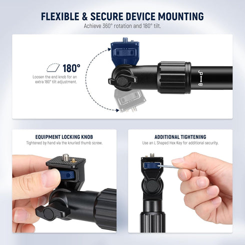 NEEWER Overhead Camera Mount Arm with Phone Clip, 22"/56cm 180°&360° 2 Section Flexible Holding Arm for Desk Stand, Fits 0.87"-1.1" Tube, 5.5lb/2....