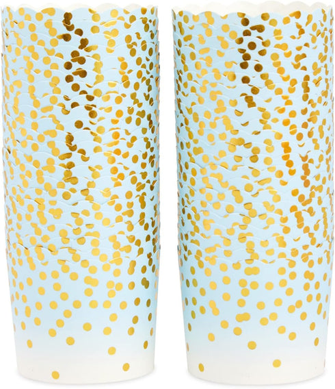 Sparkle and Bash 50 Pack Blue and Gold Polka Dot Cupcake Liners Wrappers, Muffin Paper Baking Cup for Wedding & Birthday...