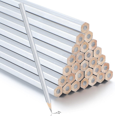 48 Packs Silver Pencil Welders Pencil Metallic Silver Marking Hex Pencil Welding Supplies Marking Tools for Welders Plumbers Framer Carpenter Offi...