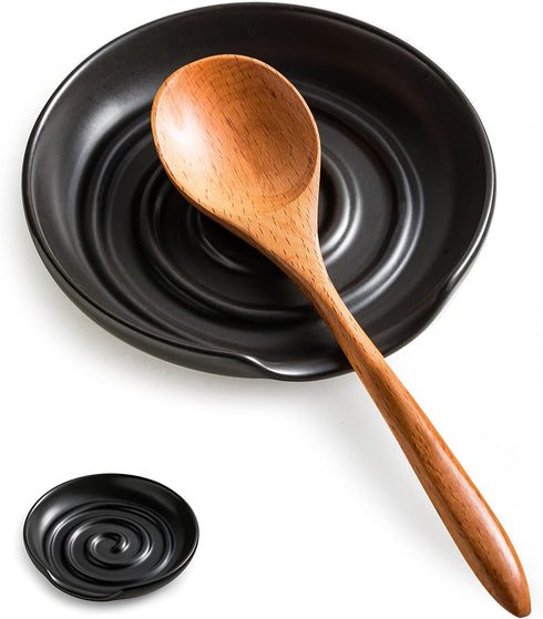 Spoon Rest, Large Spoon Holder for Kitchen Counter, Cooking Spoon Rest for Stove Top, Perfect for Framhouse Decor, Housewarming Gift Set, Black...