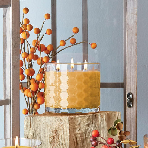 Root Candles Fall Scented Candles Honeycomb Glass Premium 3-Wick Handcrafted Beeswax Blend Candle, 12-Ounce, Bourbon Pear...