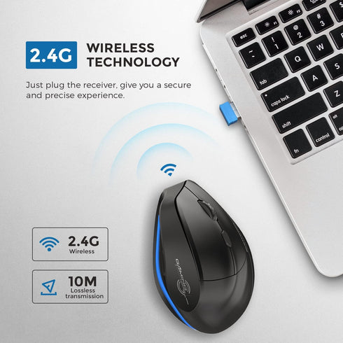 ECHTPower Ergonomic Wireless Mouse, Vertical Mouse with Adjustable DPI 2400/1600/1000, Rechargeable Mice with LED Light, Ergo Mouse for Laptop/PC/...