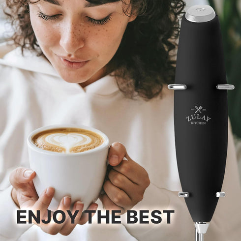 Zulay Kitchen Tornado Whisk Milk Frother Handheld - Coffee Frother Wand With Stand - Triple Whisk Hand Held Drink Mixer - Electric Stirrer Frothin...