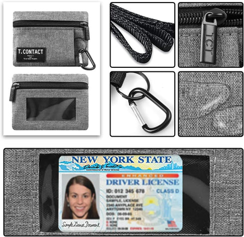 Slim RFID Blocking Zippered Lanyard Wallet - Compact ID Holder & Coin Purse for Men, Women, and Kids - Lightweight Keychain Card Case with 2 Zippe...