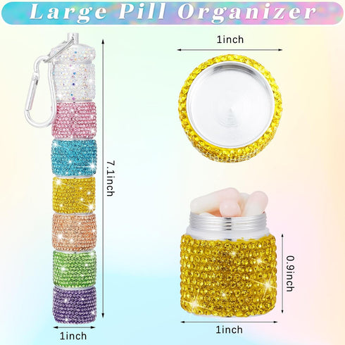 Bling Pill Case 7 Day Rhinestone Pill Container Keychain Weekly Pill Holder Travel Glitter Crystal Pill Box for Women,7 Color Large Compartments...